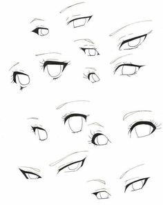 an image of various eyes and lashes drawn in pencil on white paper with the words how to draw anime eyes step by step