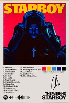 the weeknd starboy tour poster with an image of a man covering his face