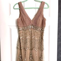 Brand New!! Never Worn! This Is A Sue Wong Designer Cocktail Gown - Perfect For Weddings Or Fancy Parties! The Original Cost Was $358. In Perfect Condition. Sue Wong Cocktail Dress - Size 6 - Color Deep Rose/Tan/Brown Beautiful Embellishments, Sheath, V-Neck Dress. Sue Wong Dresses, Sleevless Dress, Evening Midi Dress, Sue Wong, Studded Dress, Cocktail Gowns, Roaring 20s, Silk Midi Dress, Lace Sheath Dress