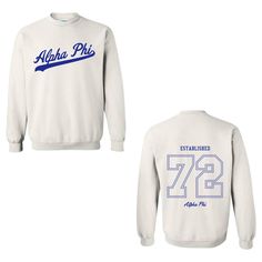 a white sweatshirt with the number 722 on it and an image of aloh phi