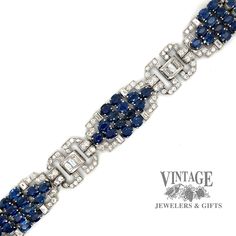 Art Deco sapphire and diamond antique platinum bracelet Luxury Diamond Bracelet With Gemstone Accents, Art Deco Diamond Bracelet, Formal Blue Diamond Platinum Bracelet, Blue Diamond Platinum Bracelet For Formal Occasions, Platinum Bracelet, Art Deco Bracelet, Sparkling Diamond, Deco Jewelry, Art Deco Diamond