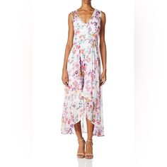 Calvin Klein Chiffon Print V-Neck Maxi Dress Blue Dress Is The Actual Item, Showing Other Dress For Reference Floral Size 4 Never Worn Nwt Ivory Ball Gown, High Low Midi Dress, Floral High Low Dress, High Low Maxi Dress, Yellow Floral Dress, Eliza J Dresses, Hi Low Dresses, Eliza J, Long Sleeve Floral Dress