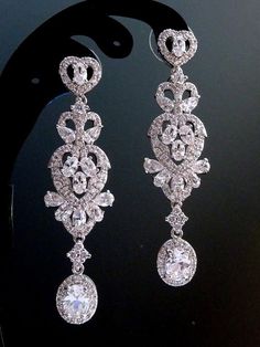 Wedding Bridal Earrings  Classy Fancy  Vintage by JCBridalJewelry, $59.95 Classic Formal Chandelier Earrings In Cubic Zirconia, Classic Cubic Zirconia Chandelier Earrings For Formal Occasions, Elegant Silver Oval Clip-on Earrings, Elegant Oval Diamond Earrings For Wedding, Elegant Oval Silver Clip-on Earrings, Classic Clip-on Cubic Zirconia Diamond Earrings, Elegant Oval Chandelier Earrings For Weddings, Classic Chandelier Earrings With Elegant Design, Elegant Diamond White Pierced Crystal Earrings