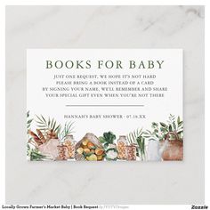 a baby shower sign with books for baby written in green and brown on the front