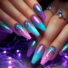 When you love my designs, please don't forget to follow my profile :) Pink Blue And Purple Nails, Purple And Blue Nails Designs, Lipsticks Aesthetic, Purple And Blue Nails, Summer Nails Extra, Cute Funky Nails, Baddie Nails Short Coffin, Baddie Nails Short, Nails Gorgeous