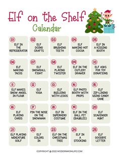 the elf on the shelf calendar