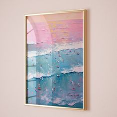 a painting hanging on the wall next to a window