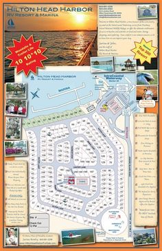 the map for hilton head harbor and marina, which is located in front of an orange background