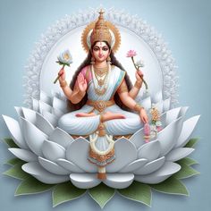 there is a woman sitting on top of a lotus with flowers in her hand and holding a flower