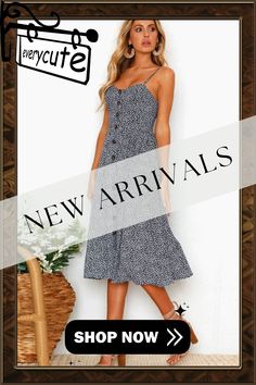 Sexy Regular Print Button Sling Dress Sling Dress, Color Pick, Shop Now, Fashion Outfits