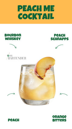 Peach Me Cocktail Peach Whiskey Drink, Bartender Drinks Recipes, Bartender Drinks, Orange Bitters, Liquor Recipes