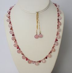 Handmade Elegant Pink Chalcedony and Pink Tourmaline Necklace With Matching Earrings. - Etsy Elegant Single Strand Tourmaline Jewelry, Pink Tourmaline Necklace, Incline Village, Pink Chalcedony, Tourmaline Necklace, Pink Tourmaline, Matching Earrings, Original Design, Tourmaline