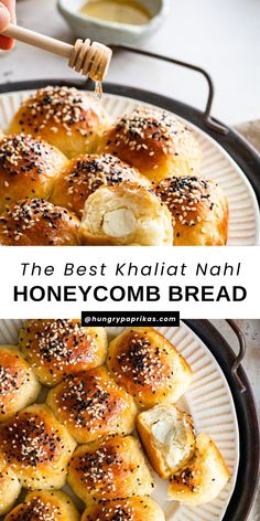 honeycomb bread with cheese in the middle and drizzled with honey Middle Eastern Breakfast Recipes, Bread Stuffed With Cheese, Honeycomb Bread, Hungry Paprikas, Middle Eastern Breakfast, Middle Eastern Bread, Honeycomb Recipe, Different Cheeses, Paprika Recipes