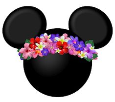 a mickey mouse head with flowers on it's ears and the words, disney world