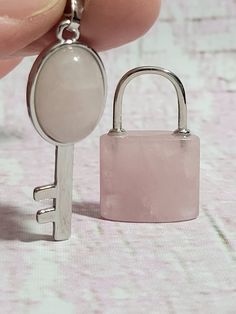 Galilea Rose Quartz Set of 2 Lock and Key Pendant in Silvertone 26.40 ctw Crystal Stone Jewelry, Clear Quartz Necklace, Planet Necklace, Striped Earrings, Magnetic Earrings, Lock Necklace, Swarovski Crystal Necklace, Beaded Statement Necklace, Lock And Key