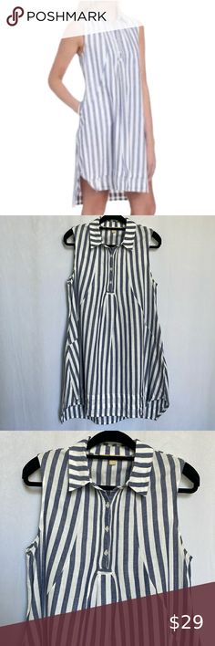 Hope & Harlow Linen Blend Blue White Striped Sleeveless Dress Size 12 Hi-Low EUC Striped Sleeveless Dress, Sleeveless Pullover, White Stripe, Sleeveless Dress, Blue White, Size 12, Blue And White, Womens Sizes