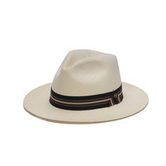 The Austral Hat's Tri-tone Stripe Accent Band panama style hat has a great sophisticated look. The crown is wrapped in a three color band accented with a buttoned fold up triangle detail. The genuine panama straw is 100% Toquilla straw, for a crisp lightweight feel. This hat features: *Genuine Panama Straw in White*Stylish flat brim offering great sun coverage*Teardrop crown with center indent*High quality at affordable price Mens Western Style, Panama Style, Mens Cowboy Hats, Trending Hats, Outback Hat, Mens Hats Fashion, Flat Brim Hat, Gold Pin, Color Bands