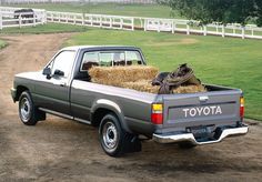 there is a truck with hay in the bed