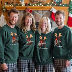 Celebrate the holidays in style with our Custom Family Christmas Sweatshirts! These cozy and festive sweatshirts are perfect for bringing the whole family together in matching holiday outfits. Made from soft, high-quality fabric, they keep you warm and comfortable during all your holiday festivities. Personalize each sweatshirt with your family name, a special message, or unique designs to make your Christmas memories even more special. Available in a variety of sizes for adults and kids, our cu Family Matching Holiday Crew Neck Tops, Family Matching Winter Tops For Gifts, Family Christmas Tops With Graphic Print, Family Matching Long Sleeve Christmas T-shirt, Family Christmas Graphic Print Top, Family Graphic Print Top For Christmas, Festive Christmas Crew Neck Sweatshirt, Holiday Crew Neck Top With Relaxed Fit, Christmas Sweatshirt Gift