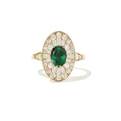 One natural oval-shaped emerald, 7x5mm, AAA quality. Forty-two natural tapered baguette, and round brilliant cut diamonds weighing approx. 1.15 ctw, F/G color VS clarity. The mosaic portion of this ring is approx. 17x12mm and the band is 1.85mm wide. Handmade Vintage Oval Emerald Ring, Vintage Oval Emerald Ring, Oval Mosaic Ring, Art Deco Green Oval Emerald Ring, Oval Multi-stone Emerald Ring Fine Jewelry, Wide Engagement Ring, Mens Diamond Band, Emerald Ring Engagement Diamond, Wedding Ring Styles