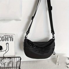 Black Nylon Shoulder Bag With Zipper Pocket, Gray Nylon Shoulder Bag For School, Modern Black Shoulder Bag With Zipper Pouch, Trendy Gray Nylon Bag, Gray Nylon Bags With Zipper Closure, Everyday Nylon Shoulder Bag With Zipper Pouch, Gray Nylon Shoulder Bag With Zipper Closure, Trendy Nylon Bag With Zipper Pouch, Everyday Gray Nylon Chest Bag