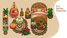 PCs Rattan Furniture at Stardew Valley Nexus - Mods and community Nexus Mods Stardew Valley, Stardew Valley Furniture Mod, Stardew Valley Beach Farm Layout, Stardew Decor, Stardew House, Stardew Ideas