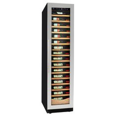 a wine cooler with many bottles in it