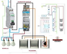 an electrical wiring diagram with three different types of switches and two separate circuiting devices