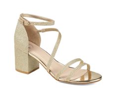 Journee Collection Bella Sandal Gold Block Heels, Heels Collection, Special Occasion Shoes, Party Heels, Gold Pumps, Glitter Heels, Open Toe Shoes, Shoe Carnival, Pump Dress