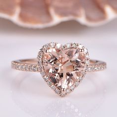 Morganite Engagement Ring Rose Gold, Heart Engagement, Elegant Engagement Rings, Heart Engagement Rings, Engagement Ring Shapes, Engagement Ring White Gold, Heart Shaped Rings, Morganite Engagement