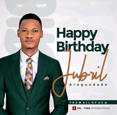 a man in a green suit and tie with the words happy birthday abuibi around him