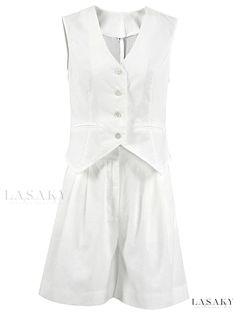 Luxurious Rylan Top and Shorts Ensemble Vest Suit Women's, Sleeveless Tops Summer, Leisure Suit, Outfits 2023, Linen Suit, Pant Length, Sleeveless Vest, White Maxi Dresses, Womens Casual Outfits