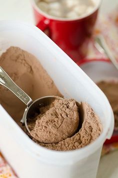 a scoop of chocolate ice cream sitting in a white bowl with a spoon inside it