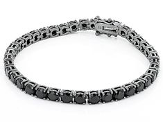 12.43ctw Round Black Spinel, Black Rhodium Over Sterling Silver Tennis Bracelet. Measures Approximately 0.17"W. Box Clasp. Classic Round Black Diamond Bracelet, Formal Bracelets With Black Diamonds, Formal Tennis Bracelet With Black Diamonds, Black Diamond Round Bracelet, Classic Tennis Bracelet With Black Diamonds For Formal Occasions, Elegant Black Bracelets With Diamond Accents, Classic Black Diamond Bracelet With Diamond Accents, Black Diamond Bracelet With Diamond Accents, Black Diamond Bracelet With Accents