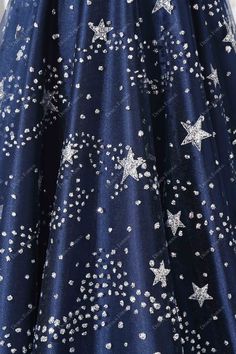 This fascinating navy blue tulle formal dress features shiny glitter stars and dots disperse throughout. Featuring plunging V neckline bodice with deep V-back and classic A-line floor length skirt, this striking gown is also a nice choice for prom, evening and other special party. Glitter Stars Navy Tulle Sexy Plunging Unique Formal Dress. shown color navy blue bra support with cups boning no closure back zipper lining fully lined Navy Bra, Blue Wedding Dress Royal, Tulle Formal Dress, Unique Formal Dresses, Silver Outfits, Bra Support, Royal Blue Wedding, Blue Bra, Blue Wedding Dresses