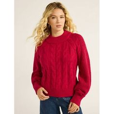 Classic style reigns supreme with Free Assemblys Mock Neck Sweater. This timeless, ultra-soft cable knit sweater defies trends and feels right with everything from your favorite jeans for a casual outfit of the day to midi skirts for a night out. Its an easy add-on to your sweater collection and is sure to be the one you wear on repeat all season long. Only at Walmart. Size: XL.  Color: Red.  Gender: female.  Age Group: adult. Sweater Collection, Womens Turtleneck, Cable Sweater, Womens Crewneck, Midi Skirts, Cable Knit Sweater, Mock Neck Sweater, On Repeat, Long Sleeve Cardigan