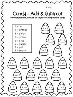 a candy - add and subtract worksheet for kids to practice addition skills