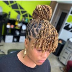 loc styles dreadlock hairstyles for black women short medium long bun Bun Bangs, Female Dreadlocks Styles, Fringe Bangs Hairstyles, Short Loc Styles