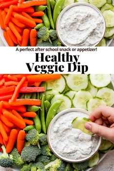 two bowls filled with veggies and dip next to each other