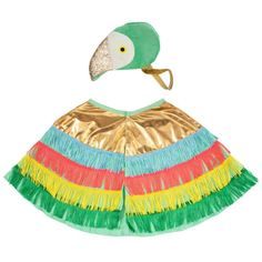 a colorful skirt with a bird on top