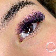 Colored Eye Lashes Extensions, Pink And Purple Eyelash Extensions, Purple Lash Extensions Styles, Eyelash Extensions With Purple, Pop Of Color Lash Extensions, Lash Extensions With Purple