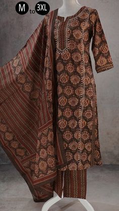 Pure Cotton Dark Brown Ethnic Jaipuri Print Kurta Palazzo Kota Doriya Cotton Dupatta Indian Ethnic Summer Wear Women Kurta Pakistani suit Unstitched Brown Lawn Suit With Printed Motifs, Brown Unstitched Lawn Suit With Printed Motifs, Traditional Semi-stitched Set With Printed Motifs, Unstitched Brown Sets With Dupatta, Fitted Brown Cotton Sets, Bohemian Chanderi Sets With Straight Kurta, Transitional Chanderi Sets With Printed Motifs, Chanderi Sets With Printed Motifs For Transitional Season, Brown Dupatta Set For Eid