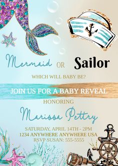 an image of a baby shower party with mermaids and sea animals on it's back