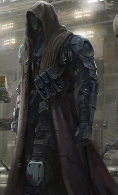 a sci - fi character in a futuristic city