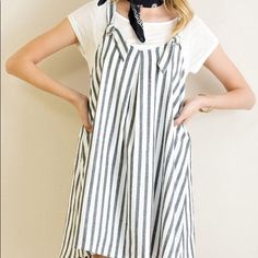 This Lightweight Woven Dress Is Perfect For Warm Weather, Swimsuits And Layering. Fun Adjustable Straps And Stripes That Match Just About Everything. 100% Cotton Model Is 5'3 Wearing Size Small. Small: Length From Armpit = 23 1/2" Medium: Length From Armpit= 23 1/2" Large: Length From Armpit = 24" Chic Striped Cotton Sundress, Striped Cotton Daytime Dress, Chic Striped Sundress For Brunch, Casual Striped Sundress For Brunch, Woven Dress, Striped Dress, Medium Length, Warm Weather, Colorful Dresses