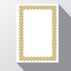 a white and gold frame with an intricate pattern on the edges, in front of a gray background