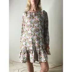 Excellent Used Condition, No Flaws Flouncy Silk Mini Dress, Long Sleeves, Ruffled Quilted Hem, Whimsical Colorful Pattern. 100% Silk. Lined. Length: 36” Shoulder: 18” Sleeve: 20” Ptp: 24” Waist: 27” Hip: 30” No Trades. Reasonable Offers Welcome. Shipped Carefully And Promptly From A Smoke-Free & Clean Home. Faithful The Brand, Tularosa, Christy Dawn, Wedding Guest Dress, Summer Party Dress, Revolve Wedding Guest Dress Wedding, Floral, Bridesmaid, Bridal, Garden Party, Wedding Shower, Baby Shower, Church, Formal, Romantic, Cottagecore, Rachel Parchell, Revolve, Nordstrom, Girly, Feminine, Cottage, Folk, Bachelorette, Romantic Dress, Wedding Guest Dress Warm Ulla Johnson Fr White A-line Mini Dress With Ruffle Hem, White Long Sleeve Dress With Ruffles For Summer, Patterned Printed Dress For Garden Party, Spring White Long Sleeve Dress With Ruffles, White Long Sleeve Dress With Floral Print For Spring, Patterned Spring Dresses With Ruffle Hem, White Long Sleeve Mini Dress For Spring, Spring Patterned Dresses With Ruffle Hem, White Long Sleeve Spring Dress