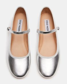 VINETTA Silver Ballet Flat | Women's Flats – Steve Madden Silver Ballet Flats, Mary Jane Shoe, Mary Jane Shoes Flat, Mary Jane Ballet Flats, Steve Madden Store, Leather Socks, Fashion Wishlist, Womens Ballet Flats, Mary Jane Flats