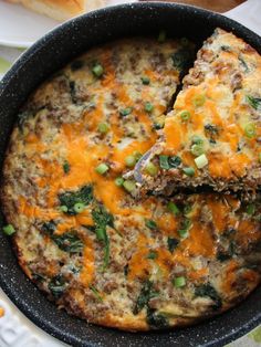 a skillet with some food inside of it