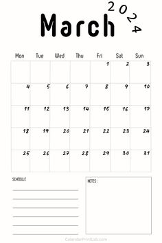 Monday Start March 2024 Calendar Printable March 2024 Calendar Printable, Calander 2024 Design Printable, March 2024 Calendar, Bullet Journal On Ipad, Header Ideas, Homework Tracker, Cartoon Template, Calendar Notes